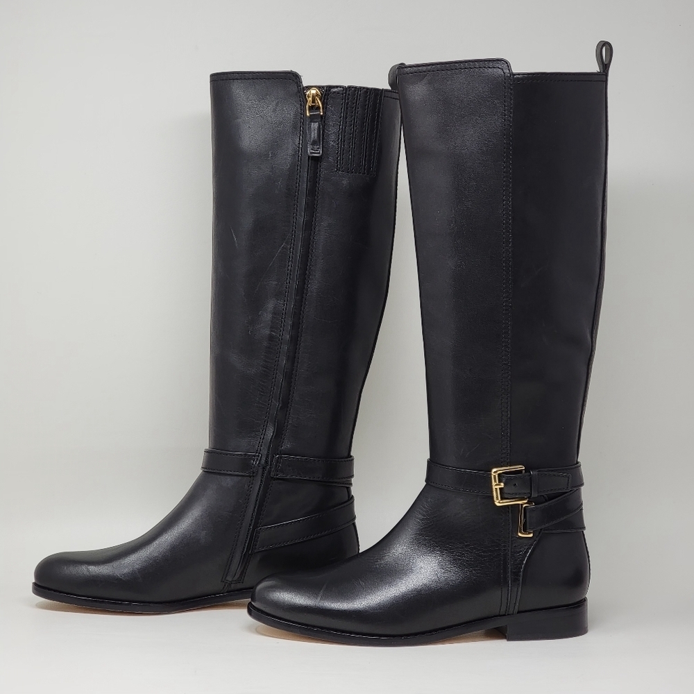 Ralph Lauren Blayke Buckled Riding Boots Black Saddle Women's Size 5.5 New - Picture 3 of 13